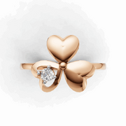 Heart Petal Clover Diamond Ring - 18Kt Rose Gold vermeil